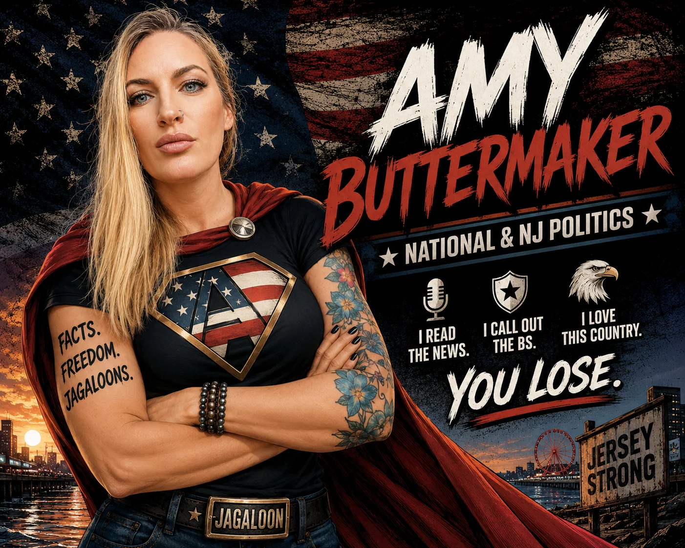 Amy Buttermaker portrait with Jersey Strong energy.