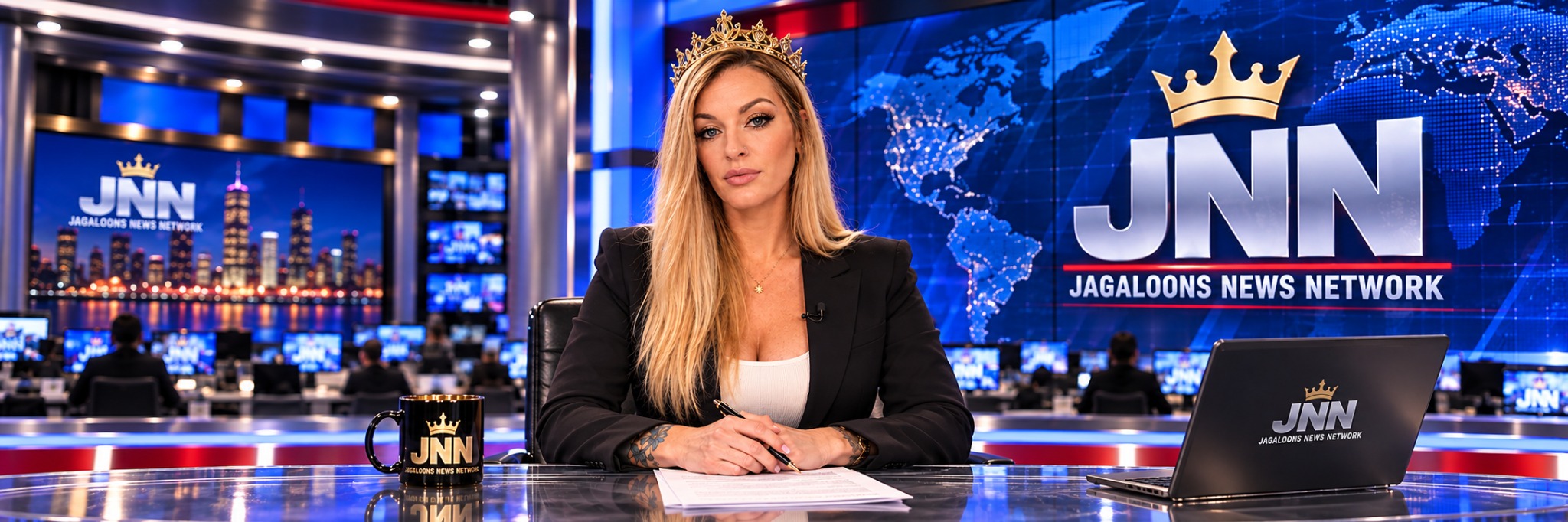 Anchor Amy in the JNN newsroom