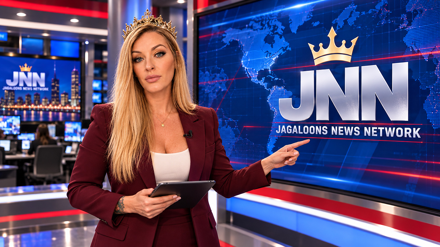 Anchor Amy in the Jagaloons News Network newsroom