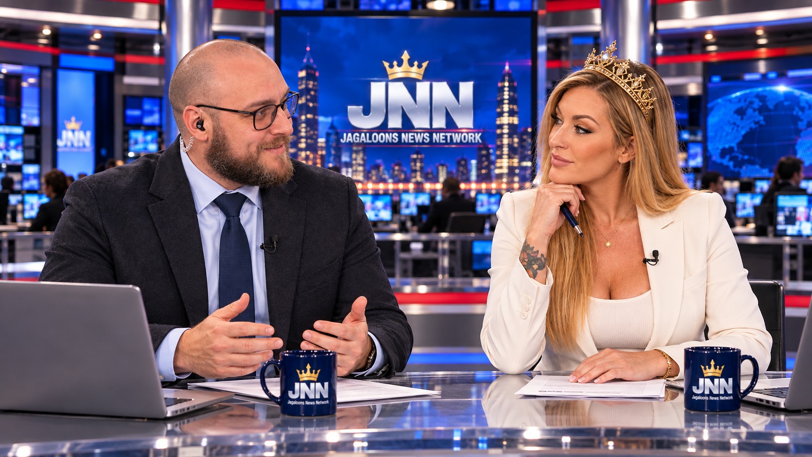 Anchor Amy at the JNN conversation desk