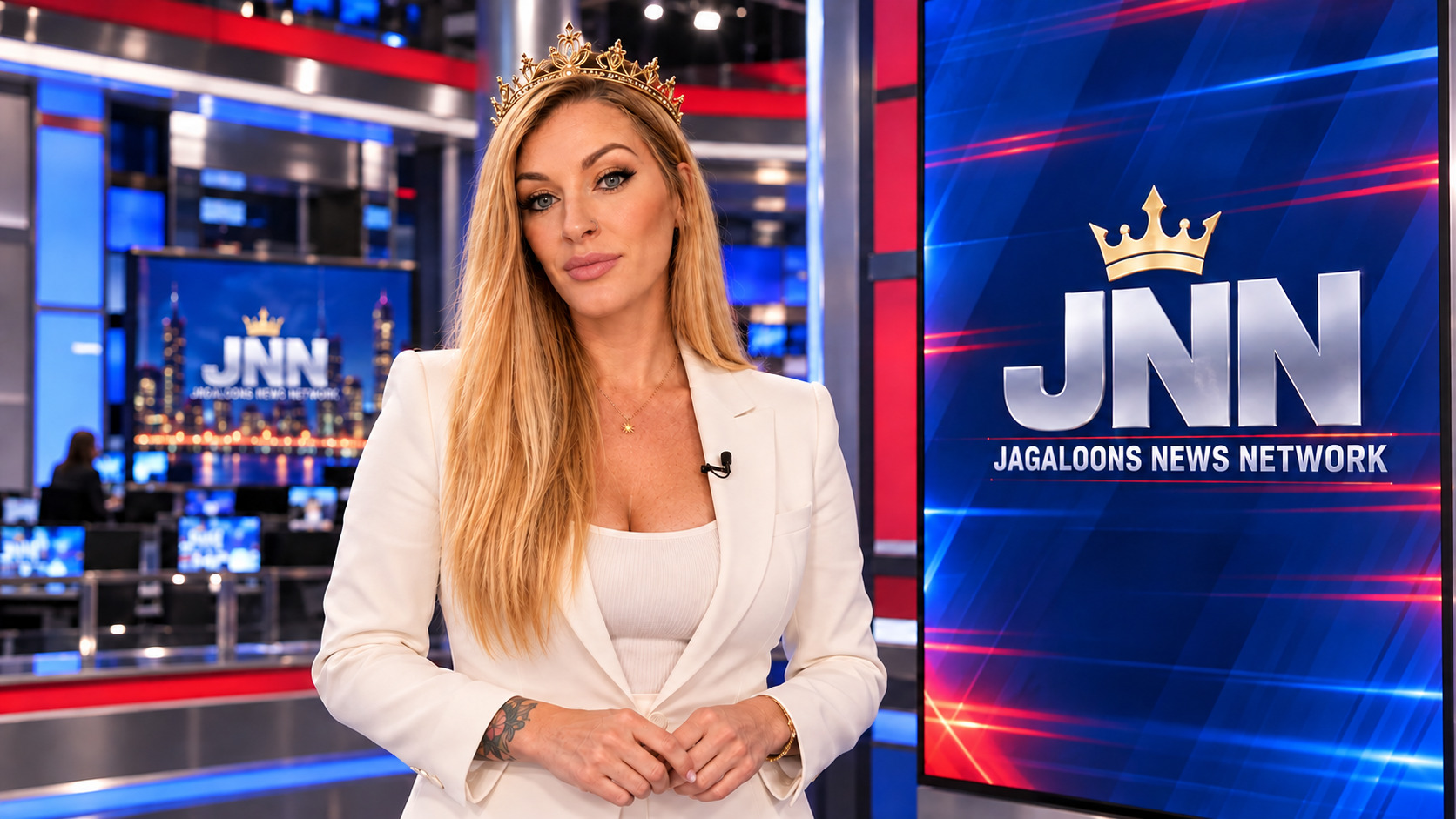 Amy standing in the JNN studio