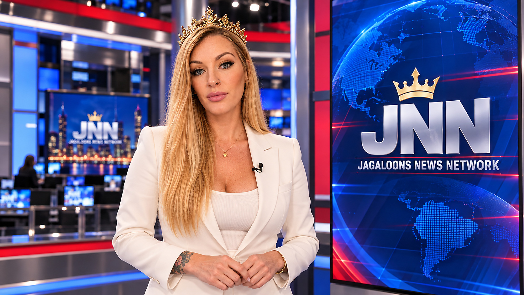 Anchor Amy in the JNN newsroom
